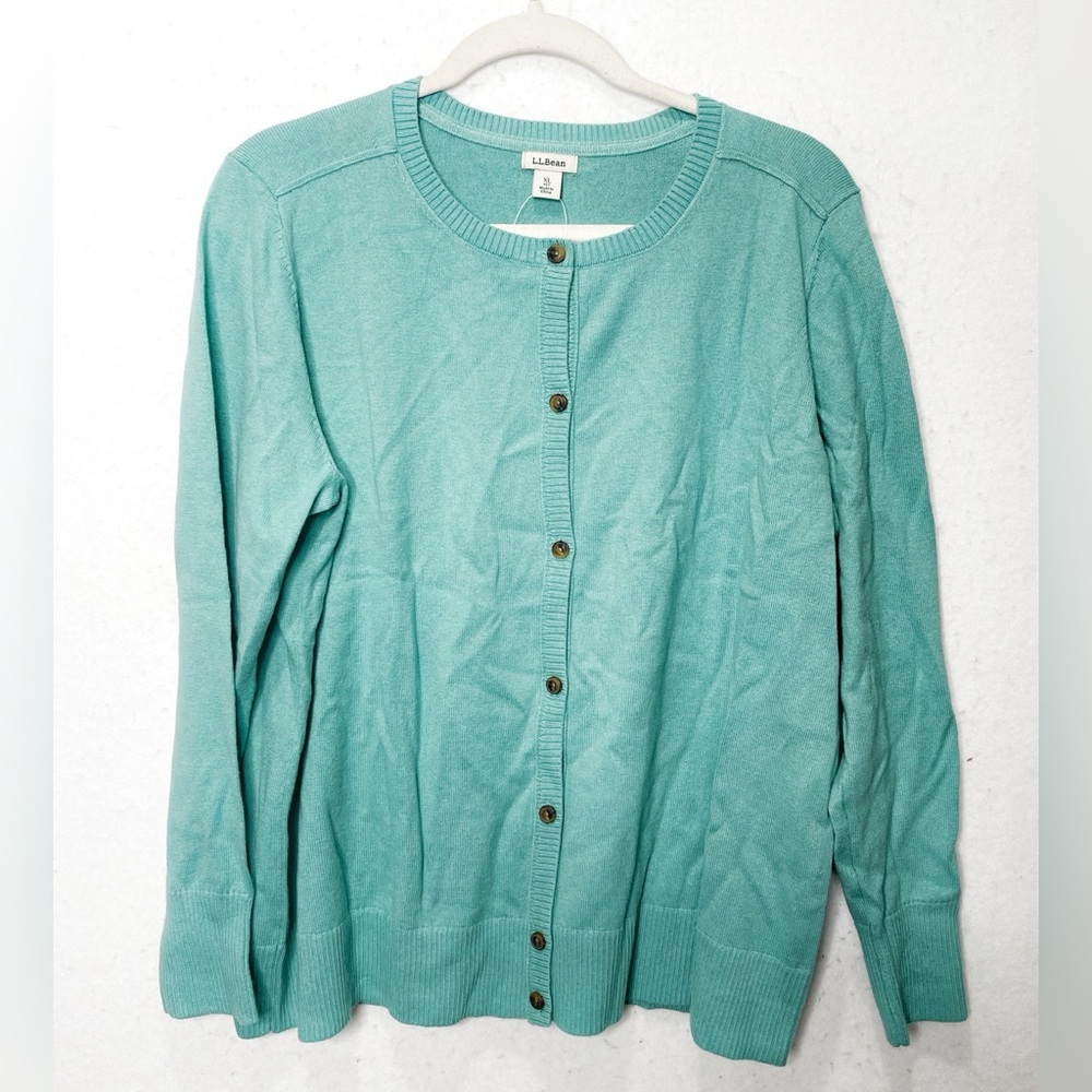 L.L. Bean Cotton Cashmere Ocean Teal Long Sleeve Button Front Cardigan Petite XL